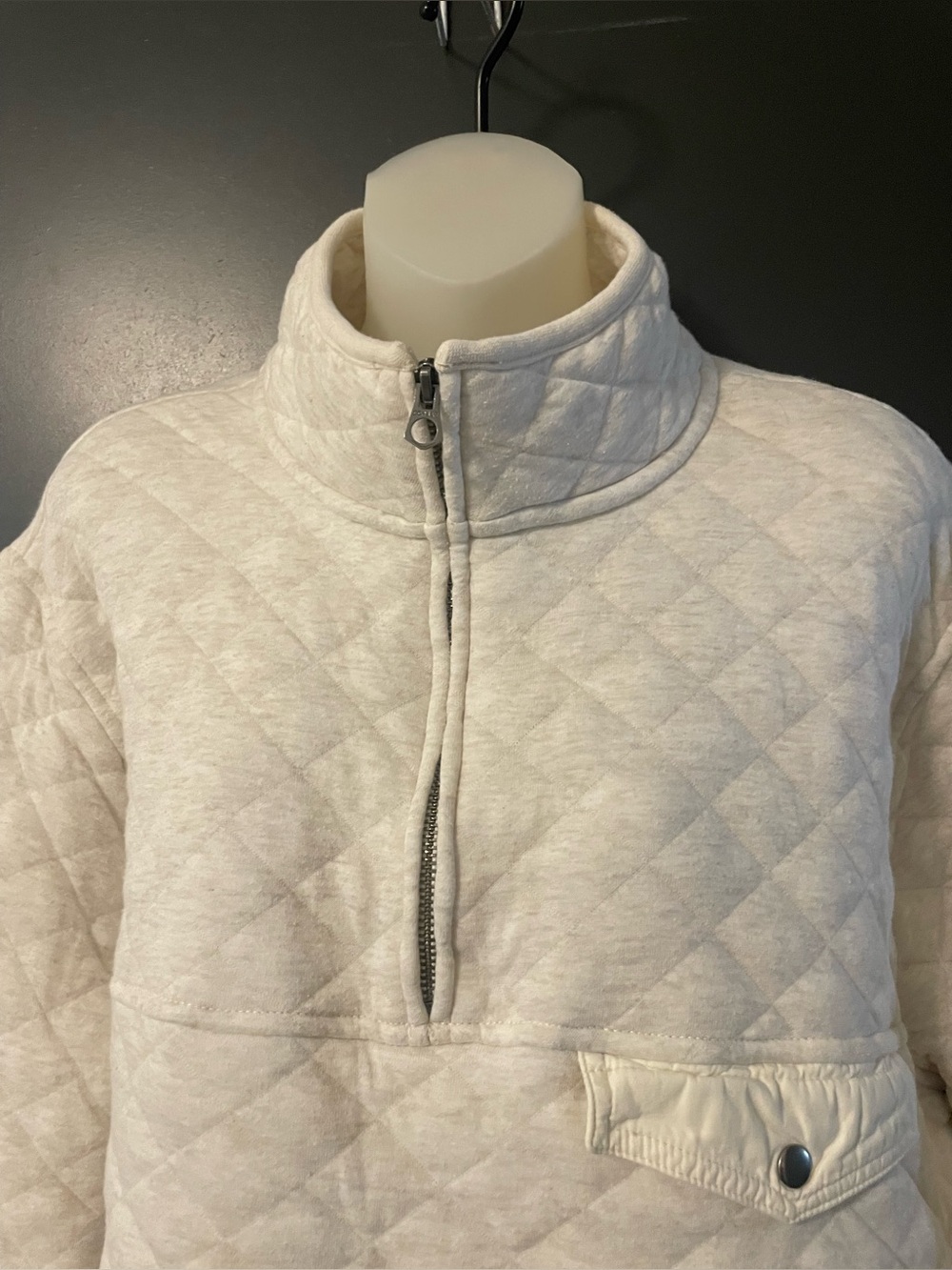 American Eagle Quilted Pullover Women’s L Cream Quarter Zip Funnel Neck Sweatshi - Picture 6 of 11